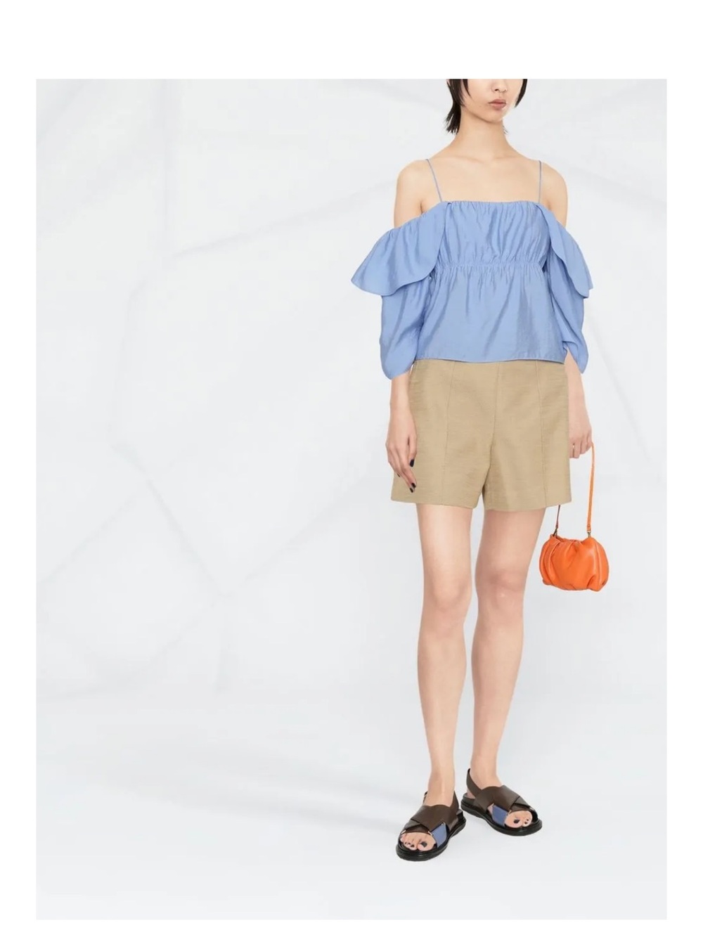 Vince Light Blue Off-Shoulder Ruffle Blouse